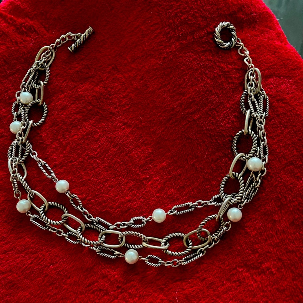 Silpada silver tone necklace with pearl beads